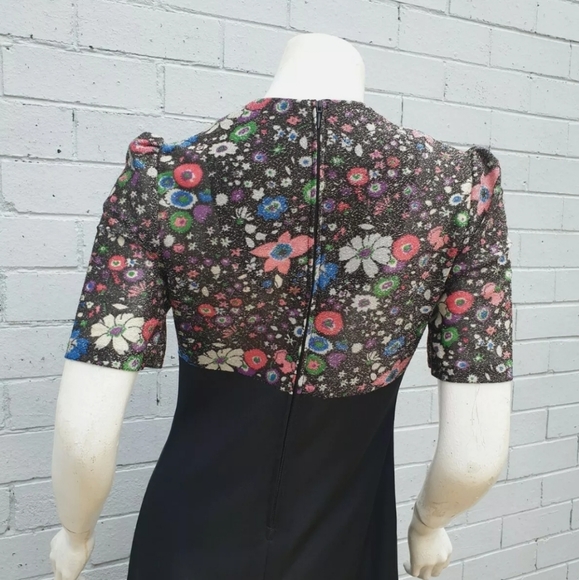 VTG 1970s Lurex Lame Metallic Floral Print Bow Maxi Cocktail Gown Dress Small 8 - Picture 8 of 9